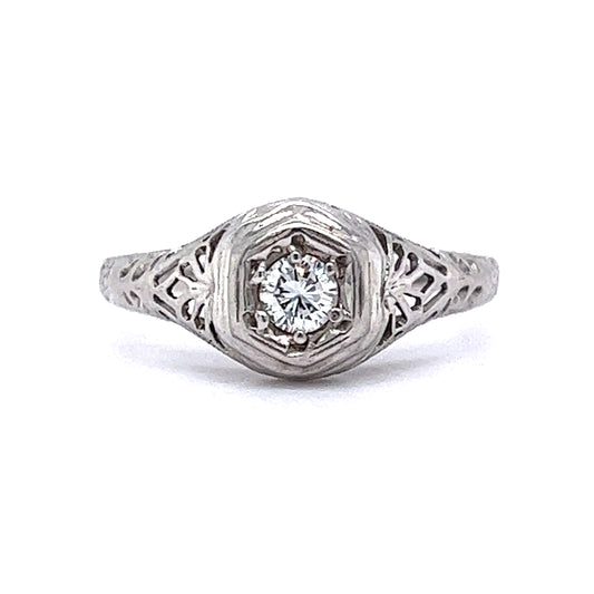 .19 Vintage Art Deco Diamond Engagement Ring in 18k White Gold