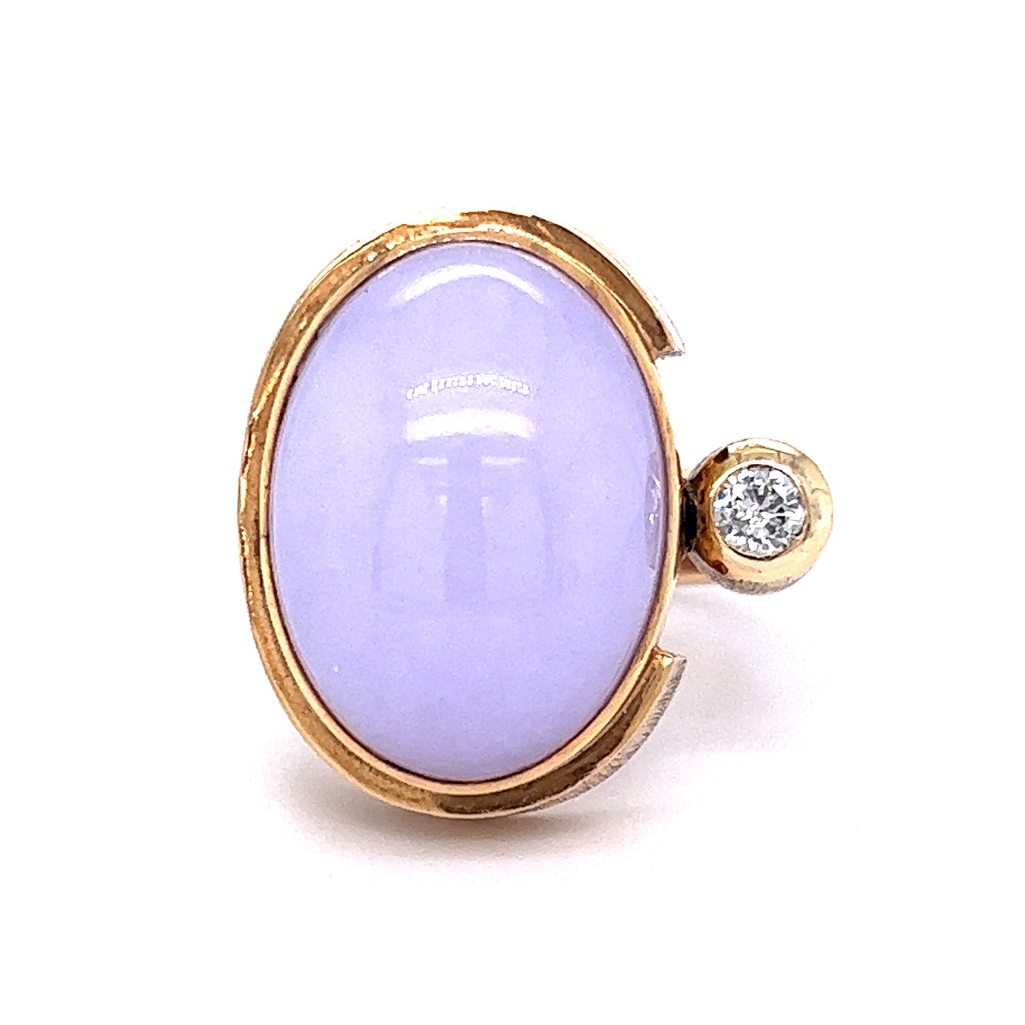 24.49 Cabochon Lavender Jadeite & Diamond Cocktail Ring in 14k Yellow Gold