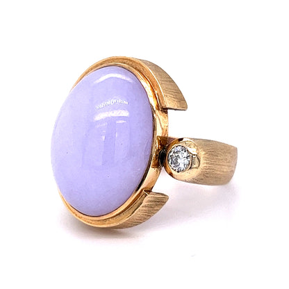 24.49 Cabochon Lavender Jadeite & Diamond Cocktail Ring in 14k Yellow Gold