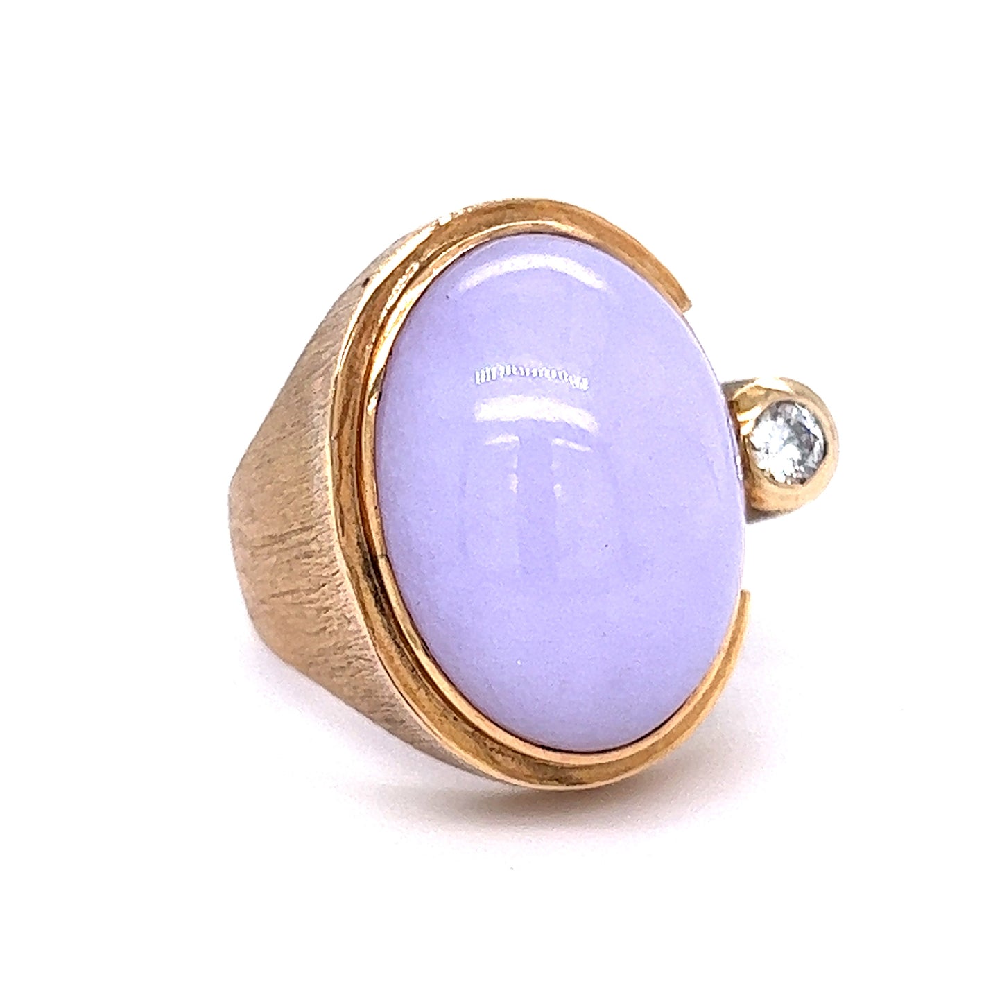 24.49 Cabochon Lavender Jadeite & Diamond Cocktail Ring in 14k Yellow Gold