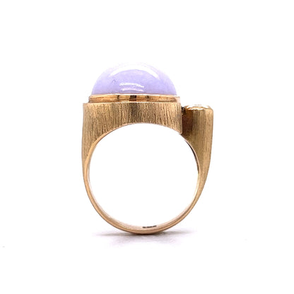 24.49 Cabochon Lavender Jadeite & Diamond Cocktail Ring in 14k Yellow Gold