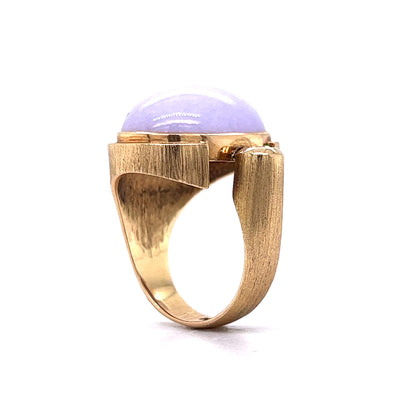 24.49 Cabochon Lavender Jadeite & Diamond Cocktail Ring in 14k Yellow Gold