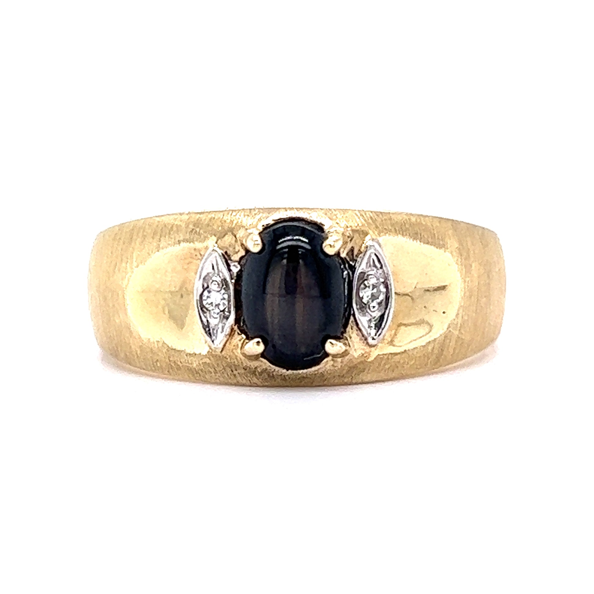 1.02 Cabochon Cut Cat's Eye Cocktail Ring in 14k Yellow GoldComposition: 14 Karat Yellow Gold Ring Size: 10.0 Total Diamond Weight: .028ct Total Gram Weight: 5.8 g Inscription: 14k
      