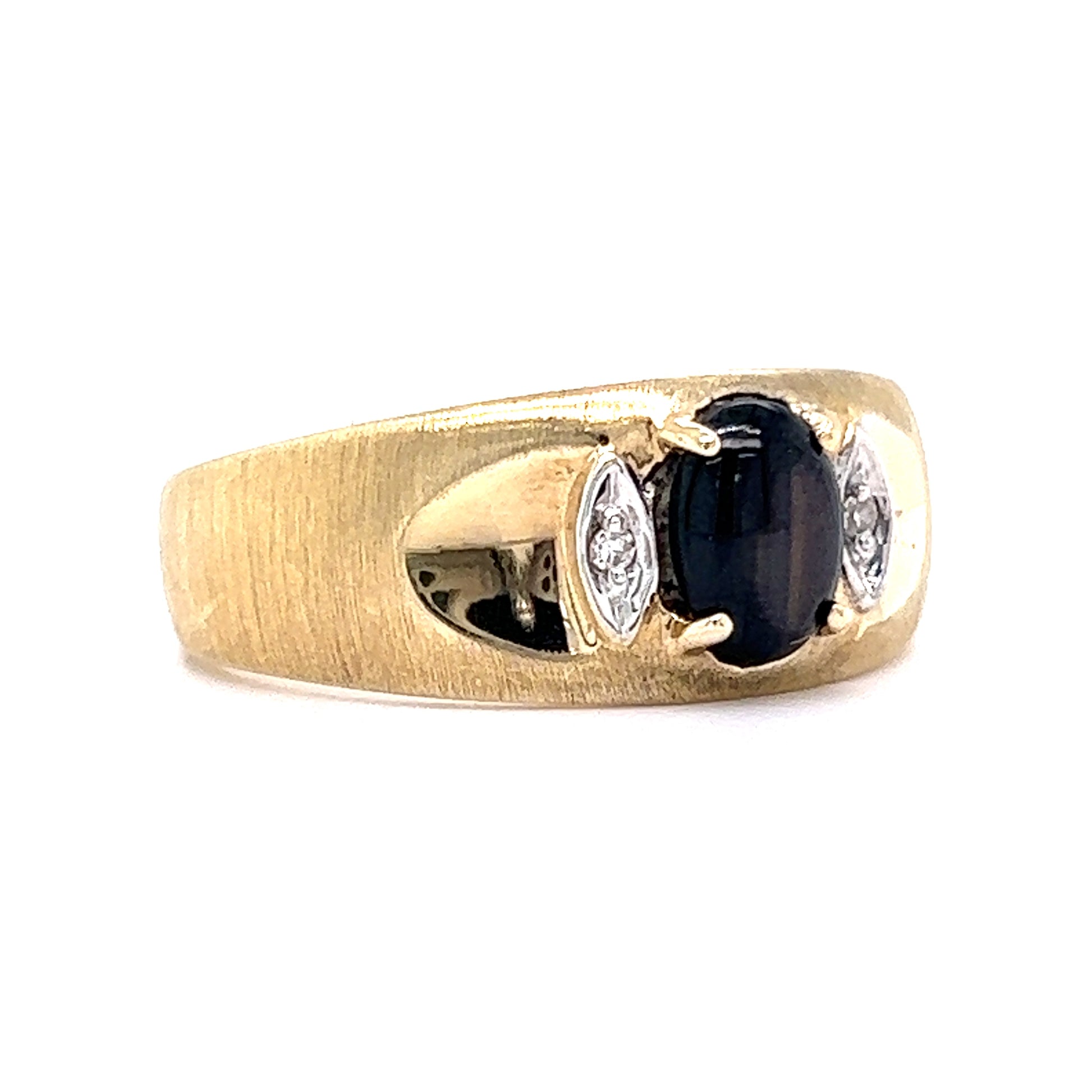 1.02 Cabochon Cut Cat's Eye Cocktail Ring in 14k Yellow GoldComposition: 14 Karat Yellow Gold Ring Size: 10.0 Total Diamond Weight: .028ct Total Gram Weight: 5.8 g Inscription: 14k
      