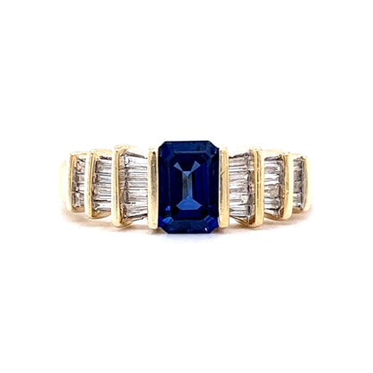 1.30 Emerald Cut Tanzanite Engagement Ring in 14k Yellow Gold