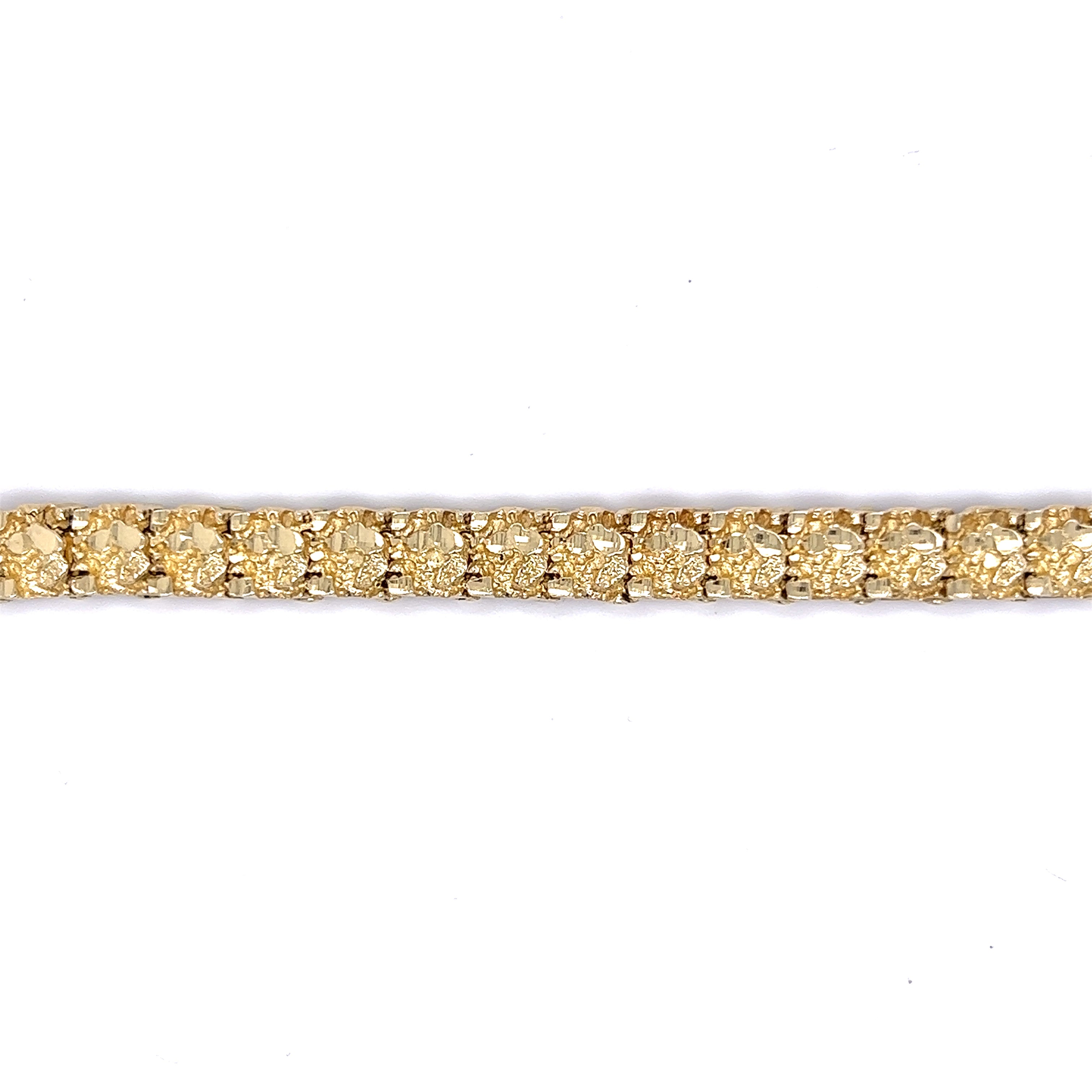 14k Yellow Gold Nugget Style Bracelet Mens Link 8