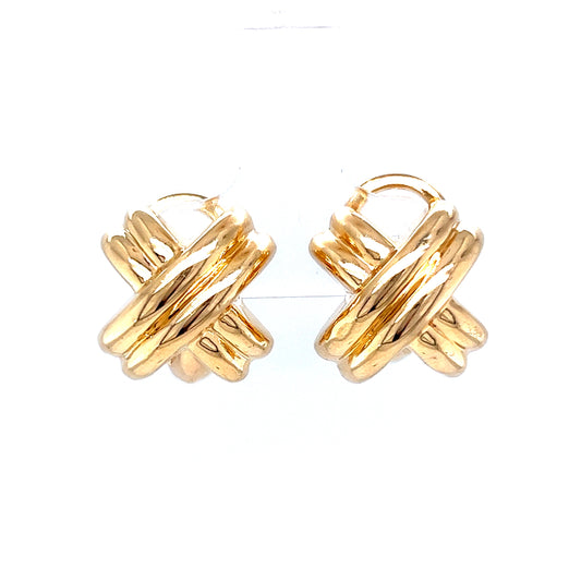 X Shaped Earring Studs in 14k Yellow Gold