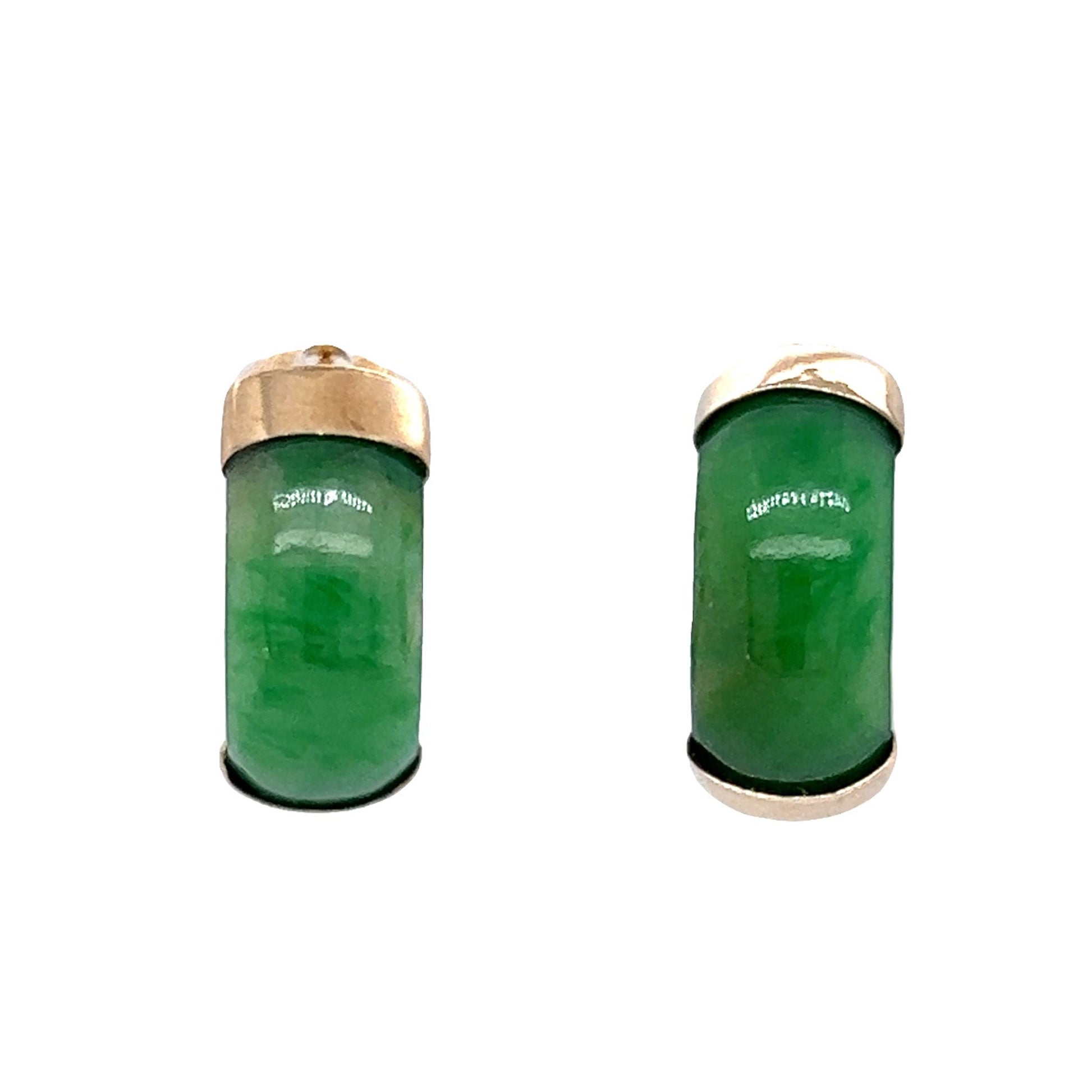 Small Jadeite Hoop Earrings in 18k Yellow GoldComposition: 18 Karat Yellow GoldTotal Gram Weight: 5.0 g
