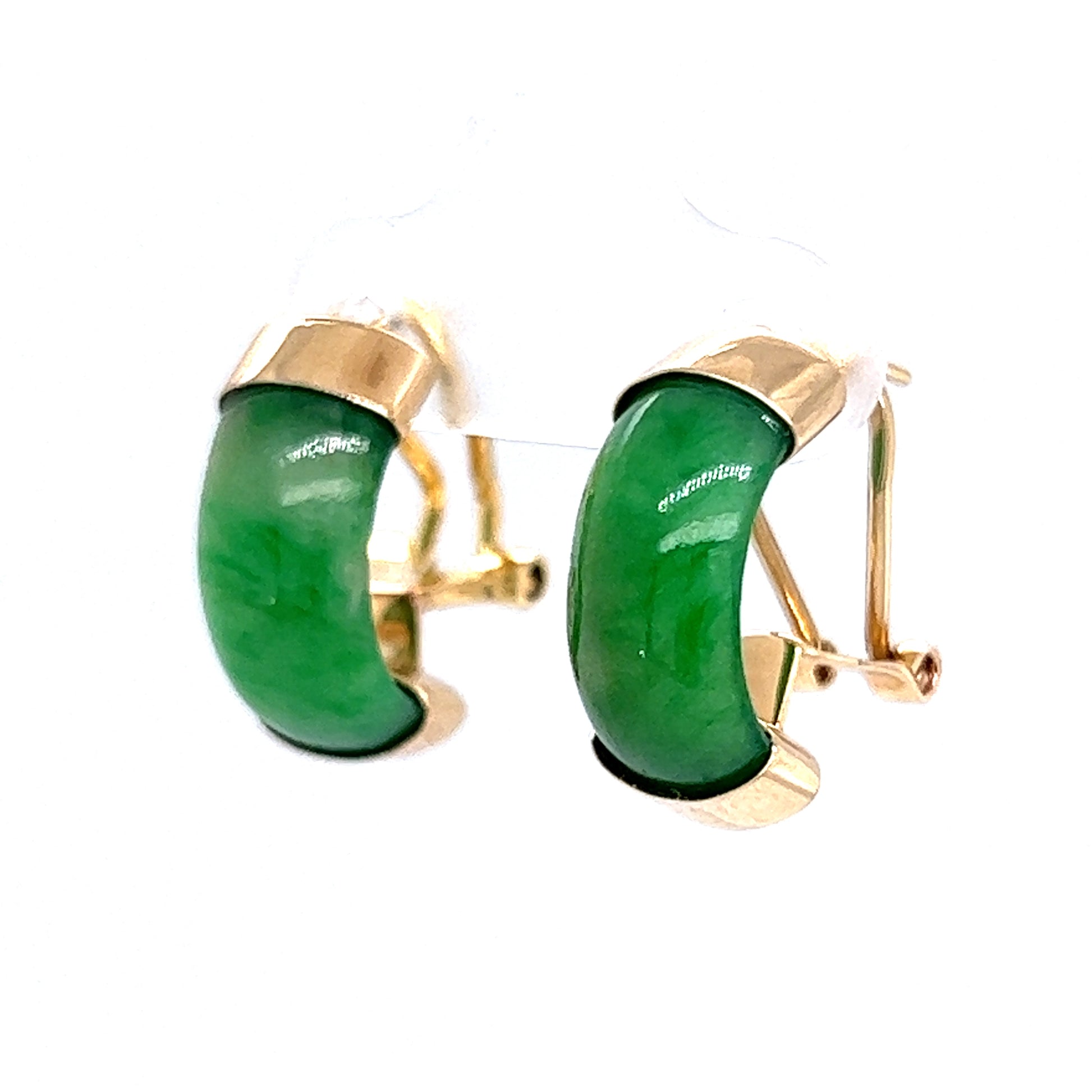 Small Jadeite Hoop Earrings in 18k Yellow GoldComposition: 18 Karat Yellow GoldTotal Gram Weight: 5.0 g