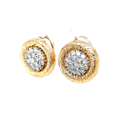 1.44 Pave Diamond Stud Earrings in 14k Yellow & White Gold