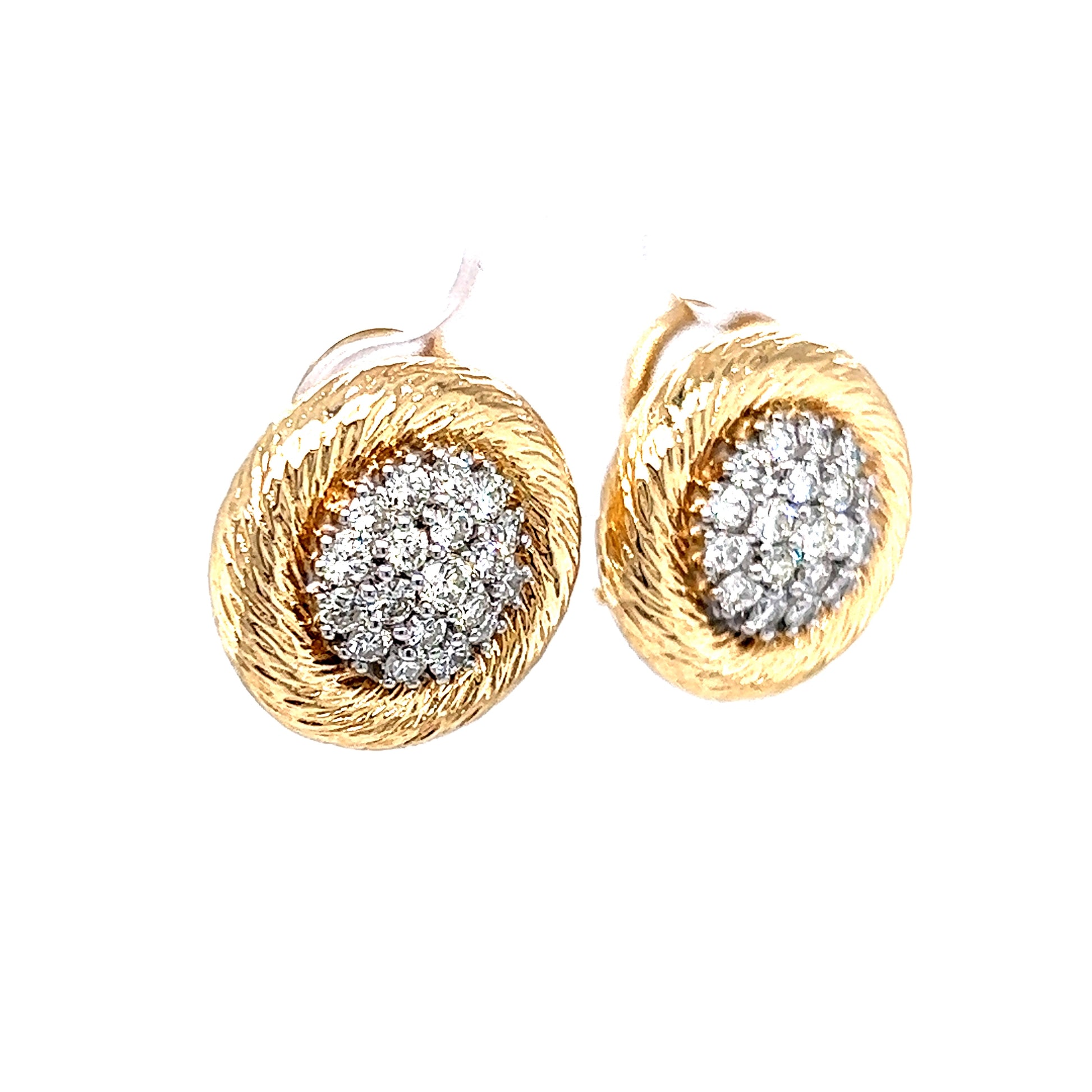 1.44 Pave Diamond Stud Earrings in 14k Yellow & White GoldComposition: 14 Karat Yellow Gold/14 Karat White GoldTotal Diamond Weight: 1.44 ctTotal Gram Weight: 7.5 gInscription: 14k