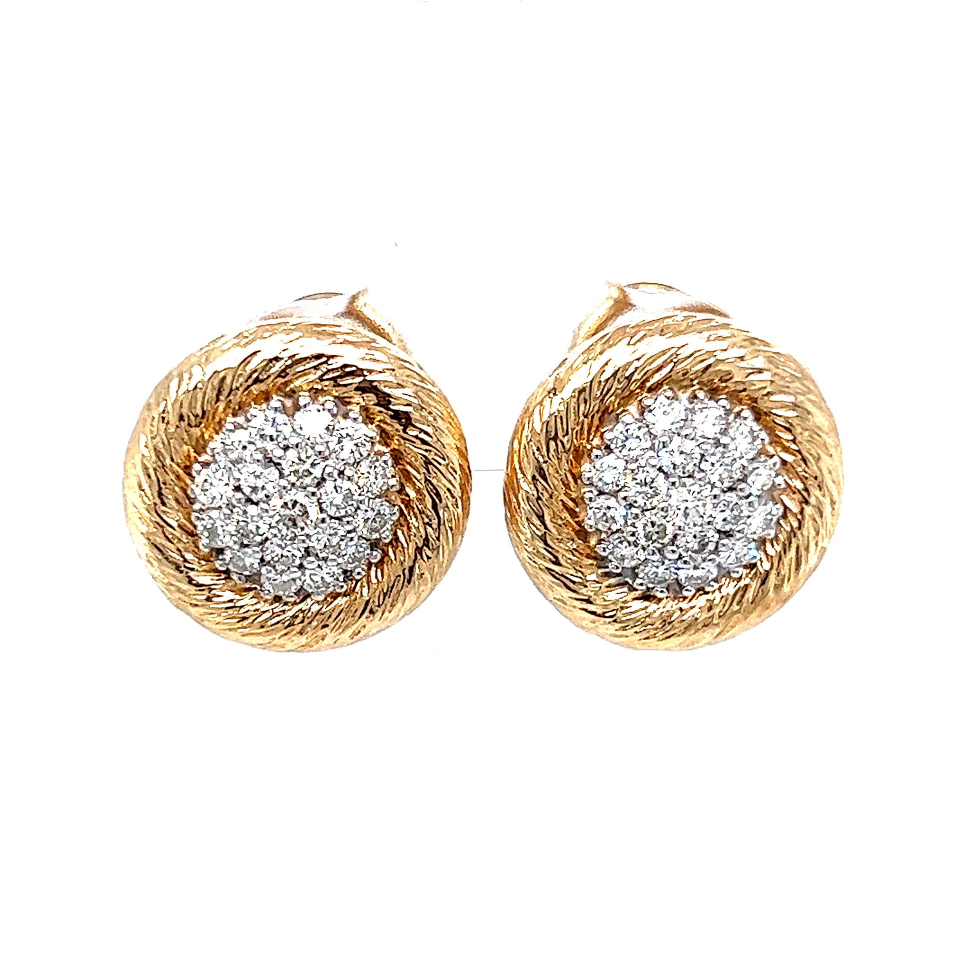 1.44 Pave Diamond Stud Earrings in 14k Yellow & White GoldComposition: 14 Karat Yellow Gold/14 Karat White GoldTotal Diamond Weight: 1.44 ctTotal Gram Weight: 7.5 gInscription: 14k