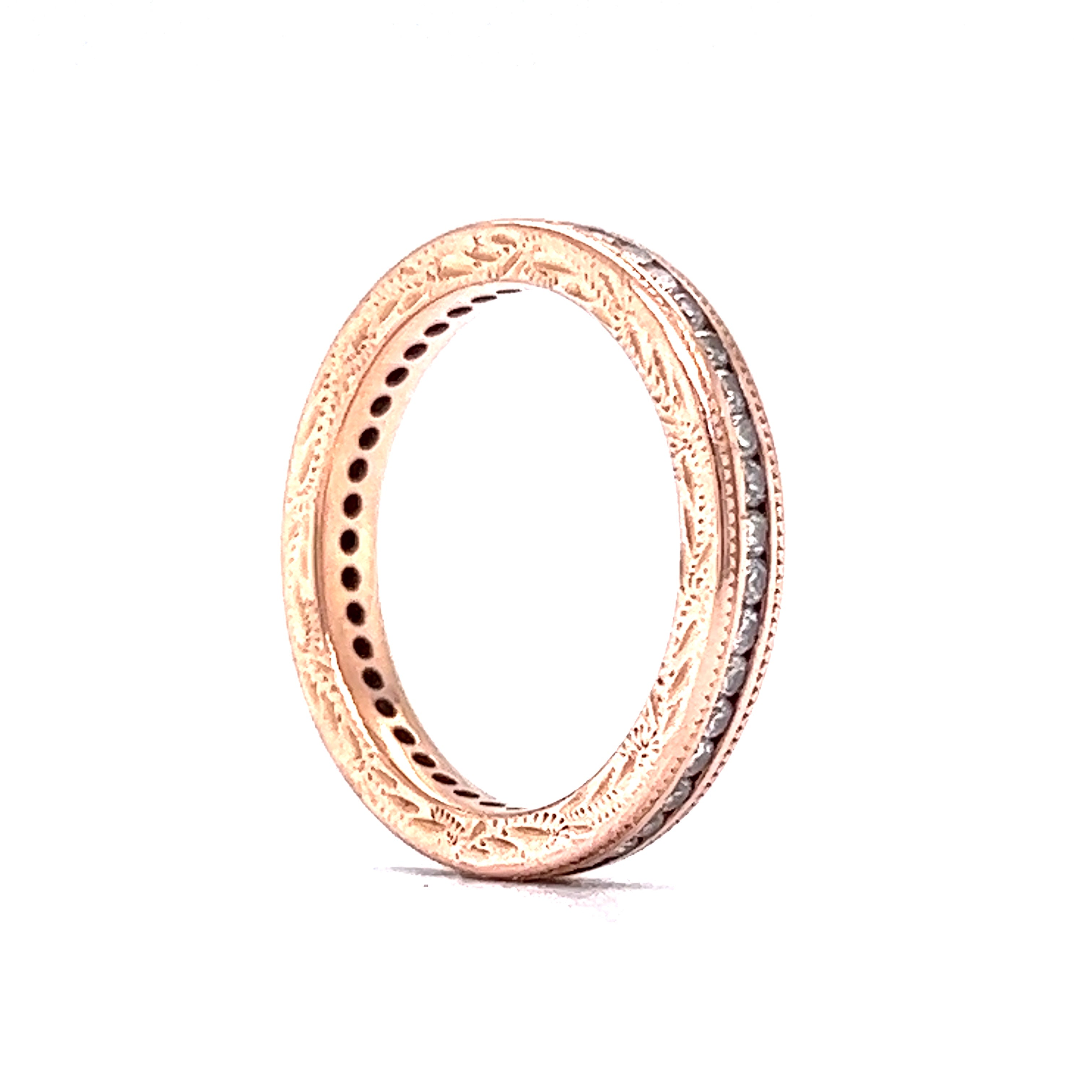 Retro Wedding Band .52 Single Cut Diamonds in 14k Rose Gold