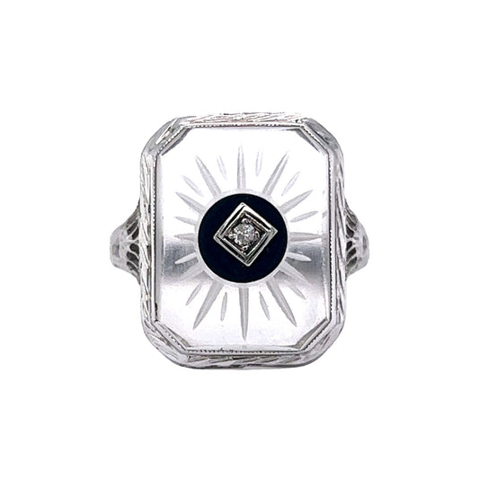 Antique Art Deco Camphor Glass Ring in 14k White Gold