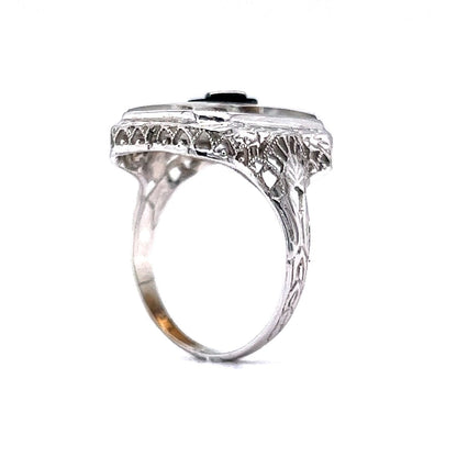 Antique Art Deco Camphor Glass Ring in 14k White Gold