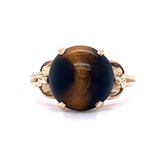 Vintage Mid-Century Tiger's Eye Cabochon in 10k Yellow Gold