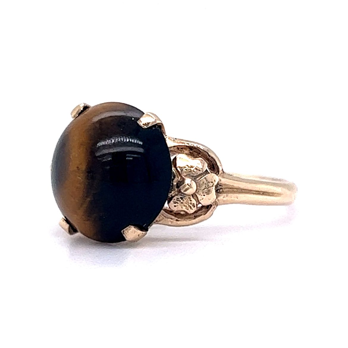 Vintage Mid-Century Tiger's Eye Cabochon in 10k Yellow Gold