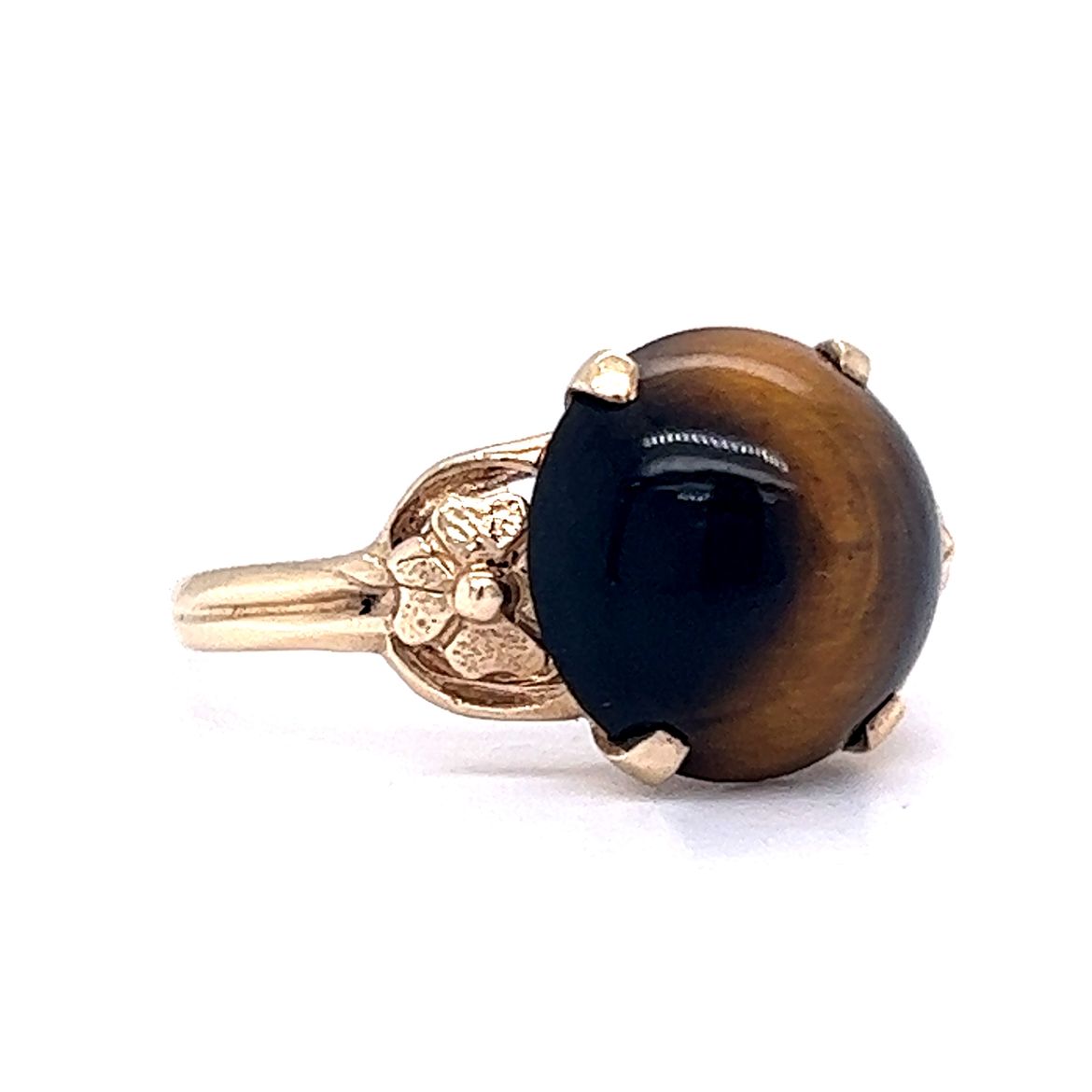 Vintage Mid-Century Tiger's Eye Cabochon in 10k Yellow Gold