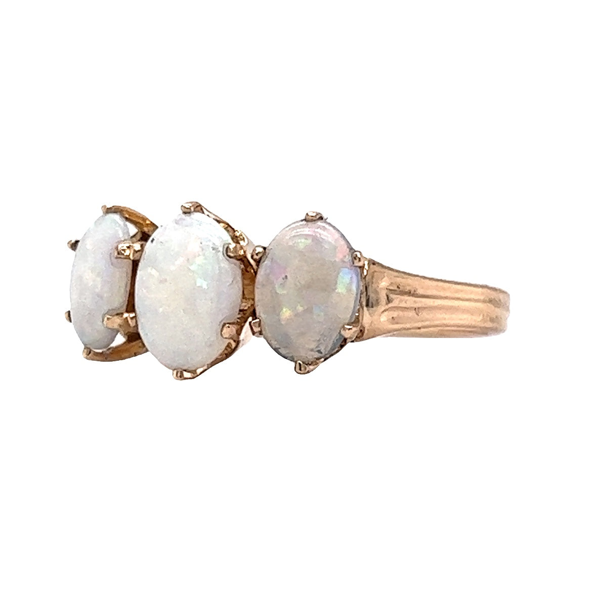 Vintage Cabochon Opal Three Stone Ring in 14k Yellow Gold