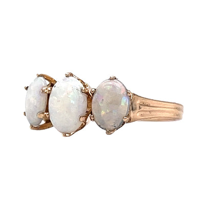 Vintage Cabochon Opal Three Stone Ring in 14k Yellow Gold