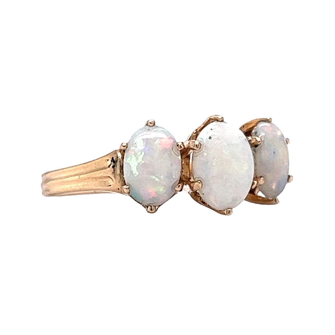 Vintage Cabochon Opal Three Stone Ring in 14k Yellow Gold