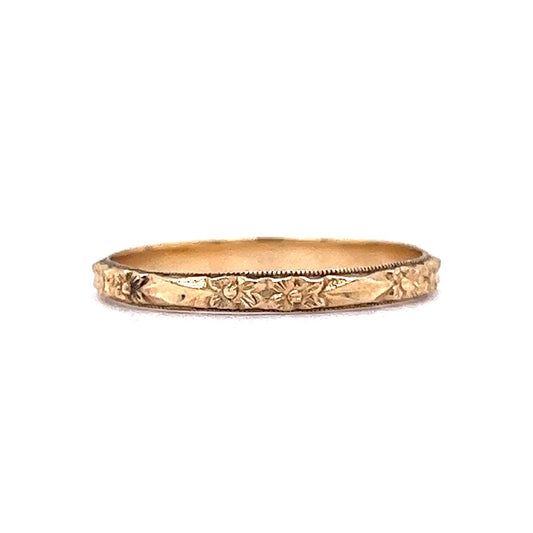 Vintage Art Deco Orange Blossom Wedding Band in 14k Yellow Gold