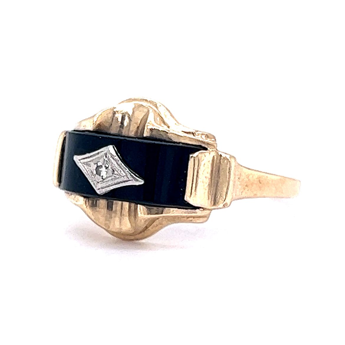 Vintage Diamond & Black Onyx Ring in 10k Yellow Gold