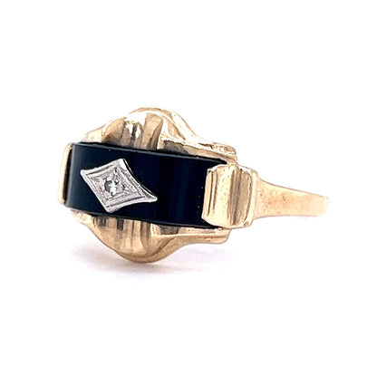 Vintage Diamond & Black Onyx Ring in 10k Yellow Gold