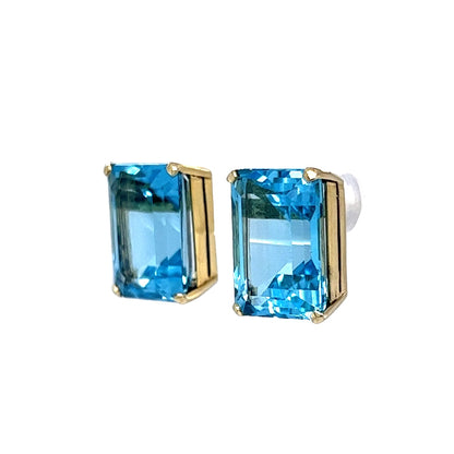 23.24 Blue Topaz Stud Earrings in 14k Yellow Gold