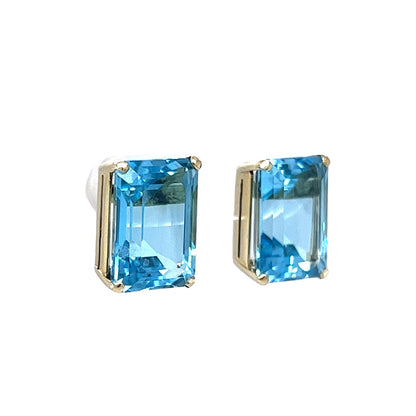 23.24 Blue Topaz Stud Earrings in 14k Yellow Gold