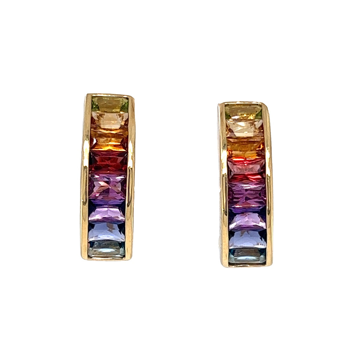 4.48 Multi-Colored Gemstone Hoop Earrings in 18k Yellow Gold