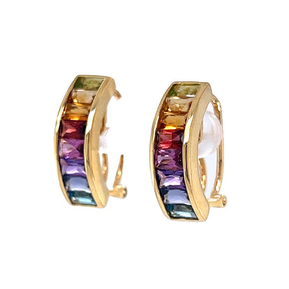 4.48 Multi-Colored Gemstone Hoop Earrings in 18k Yellow Gold