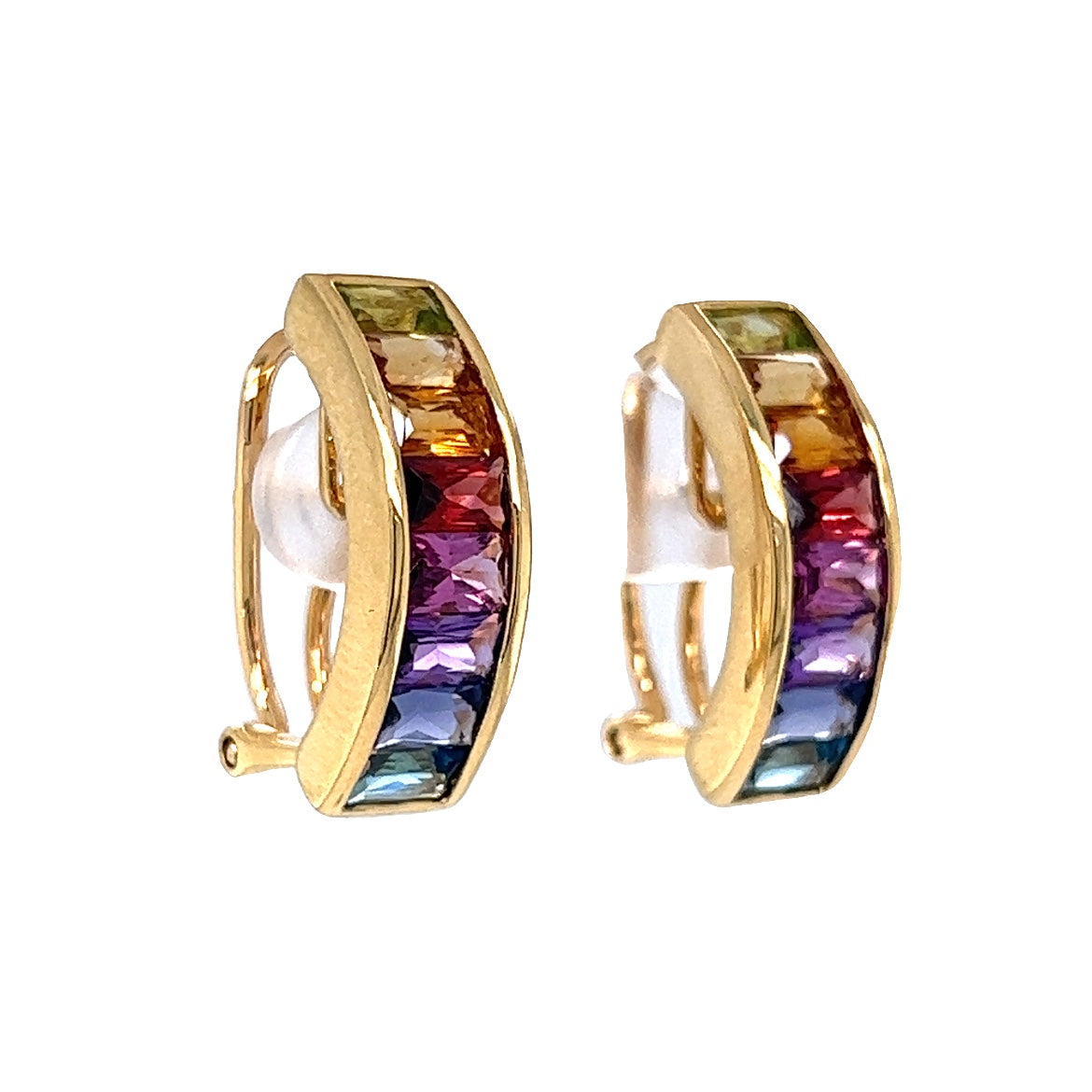 4.48 Multi Colored Gemstone Hoop Earrings in 18k Yellow Gold Filigree Jewelers