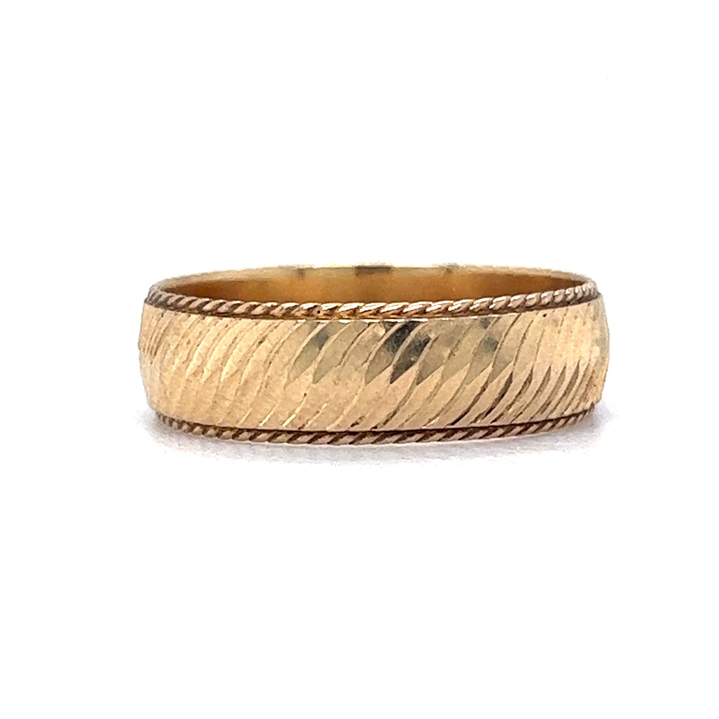 Men's Vintage Mid-Century Patterned Wedding Band in 14k Yellow Gold