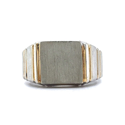 Modern Minimalist Signet Ring in 10k White & Yellow Gold