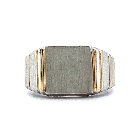 Modern Minimalist Signet Ring in 10k White & Yellow Gold