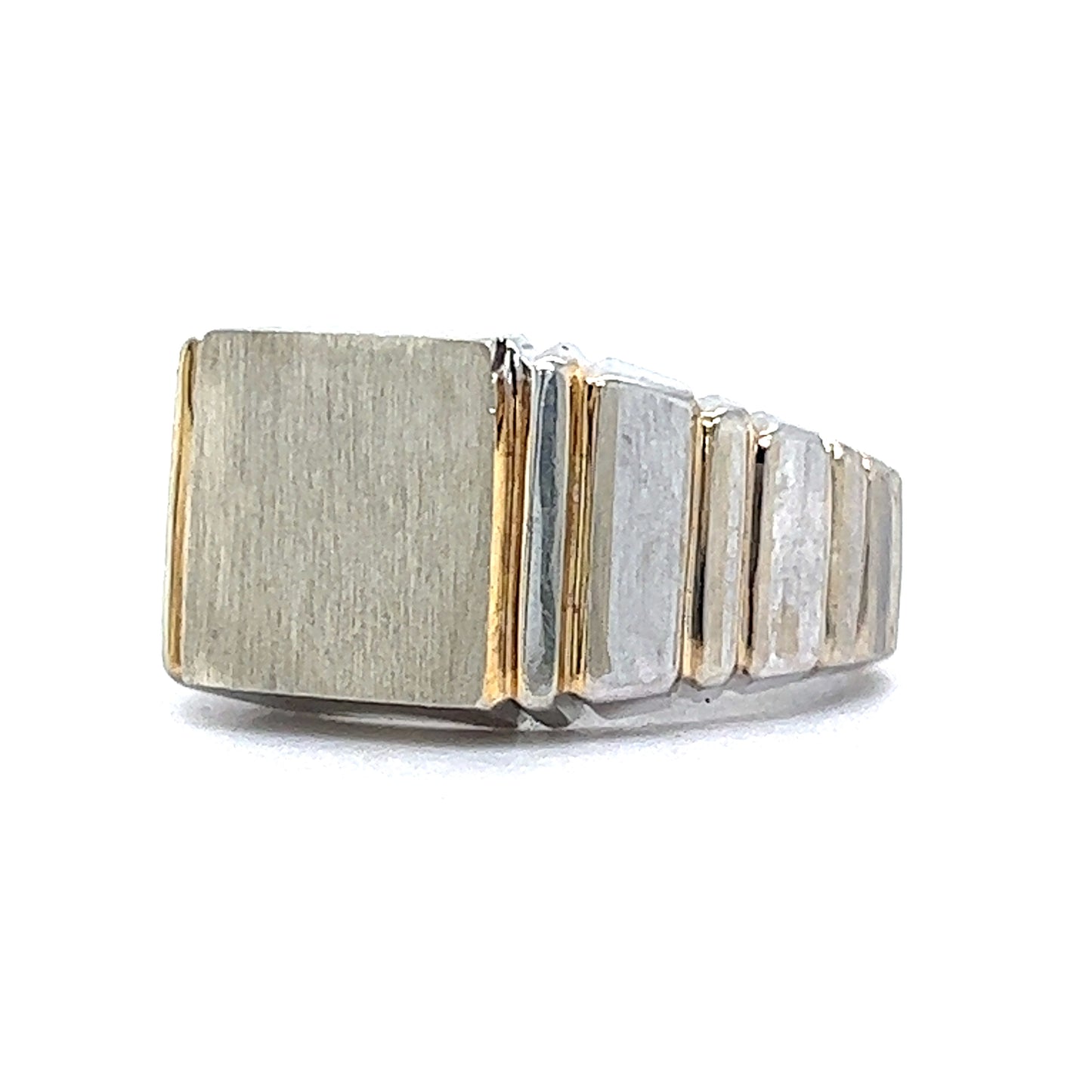 Modern Minimalist Signet Ring in 10k White & Yellow Gold