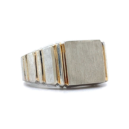 Modern Minimalist Signet Ring in 10k White & Yellow Gold