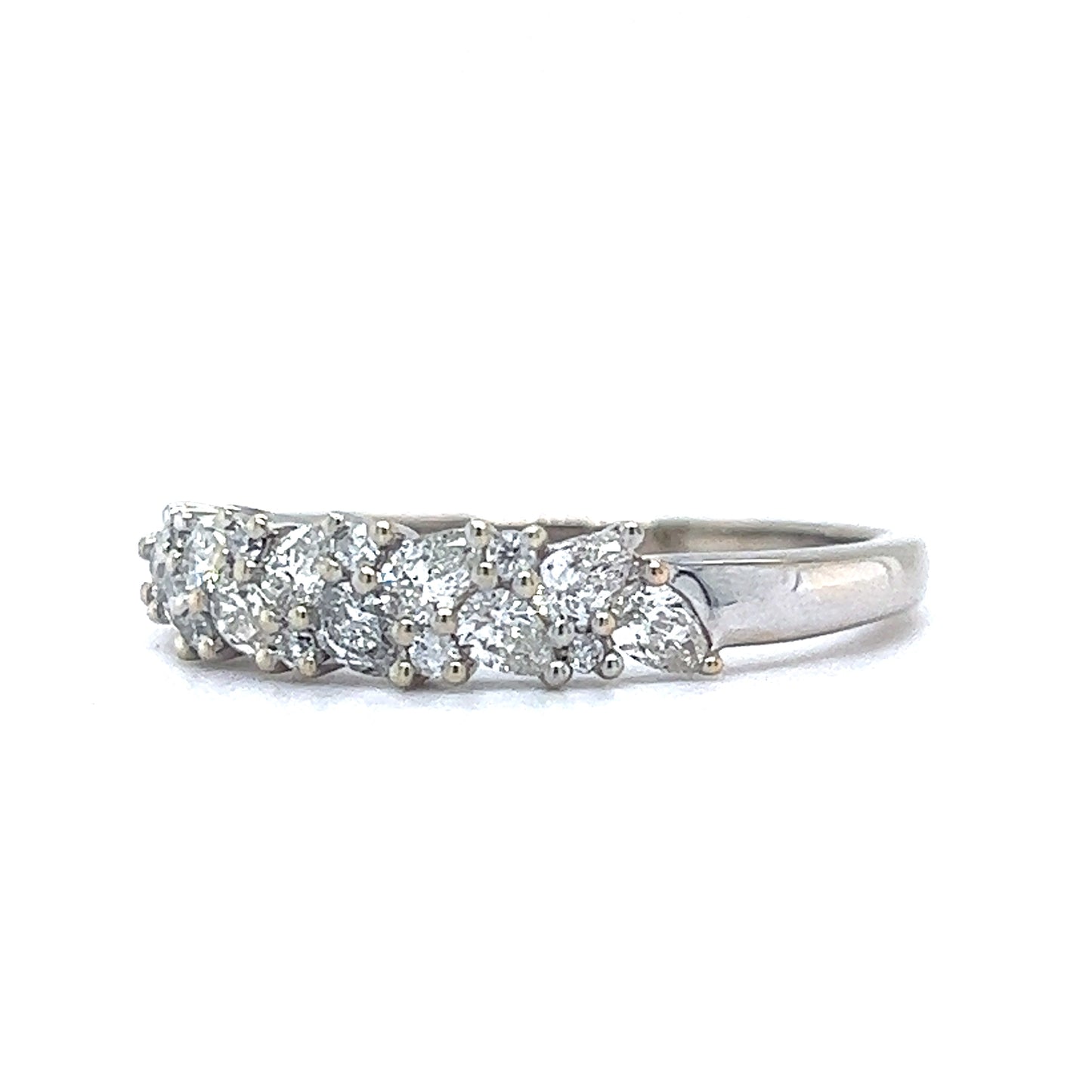 1.30 Pear & Round Brilliant Diamond Wedding Band in 14k White Gold