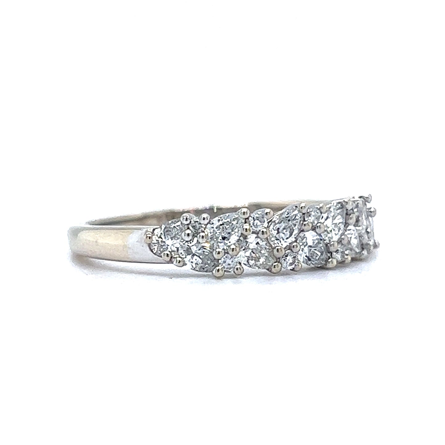 1.30 Pear & Round Brilliant Diamond Wedding Band in 14k White Gold