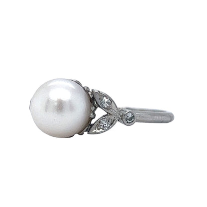 Vintage Art Deco Pearl & Diamond Ring in Platinum