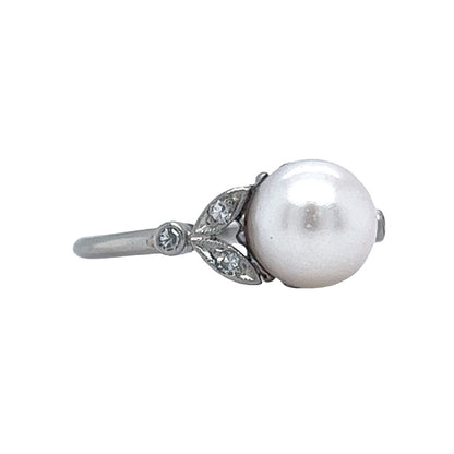 Vintage Art Deco Pearl & Diamond Ring in Platinum