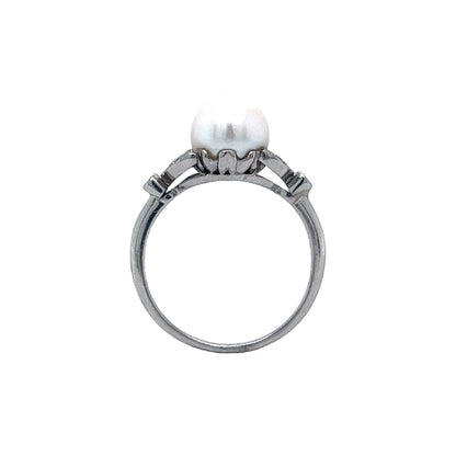 Vintage Art Deco Pearl & Diamond Ring in Platinum