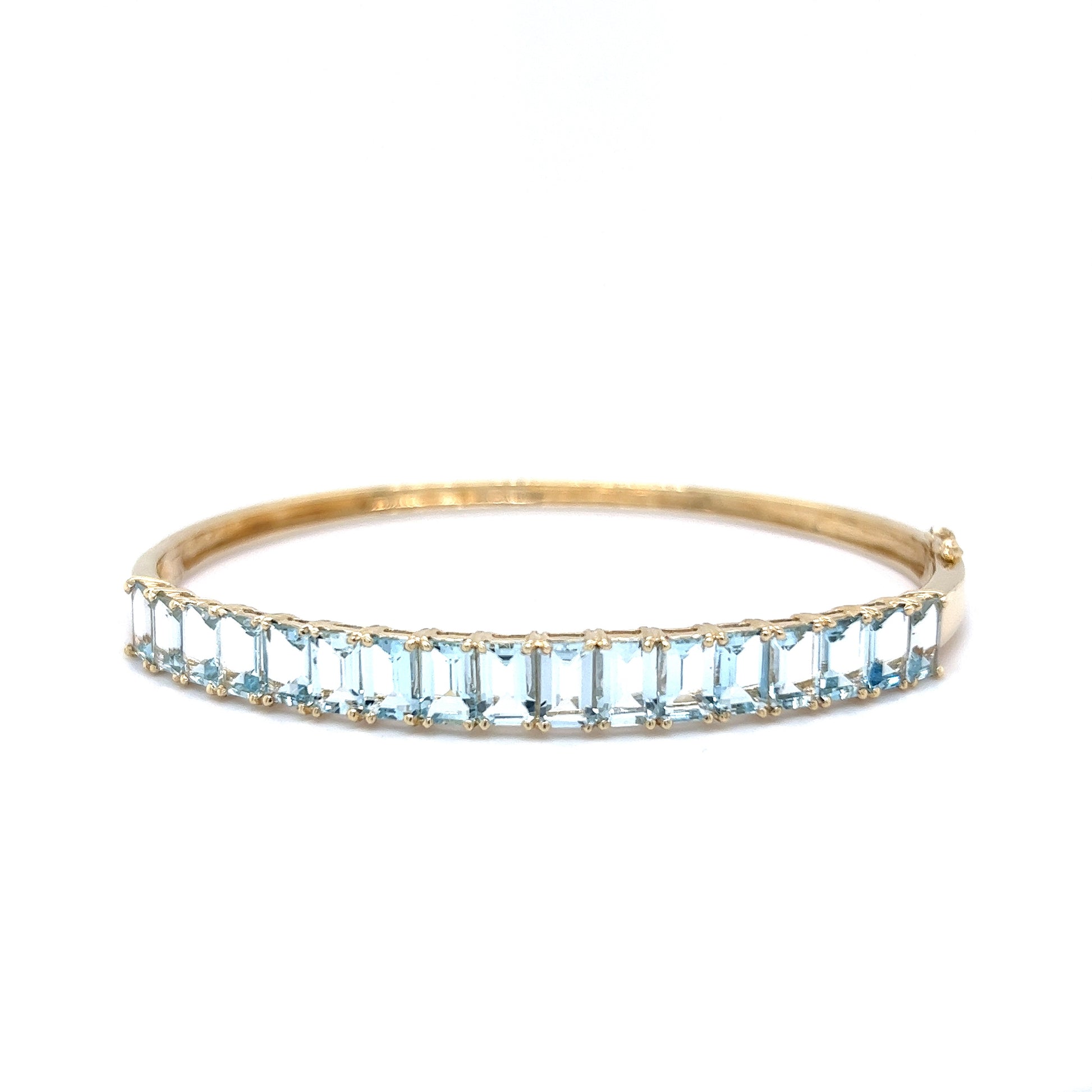 Emerald Cut Aquamarine Bangle Bracelet in 14k Yellow Gold