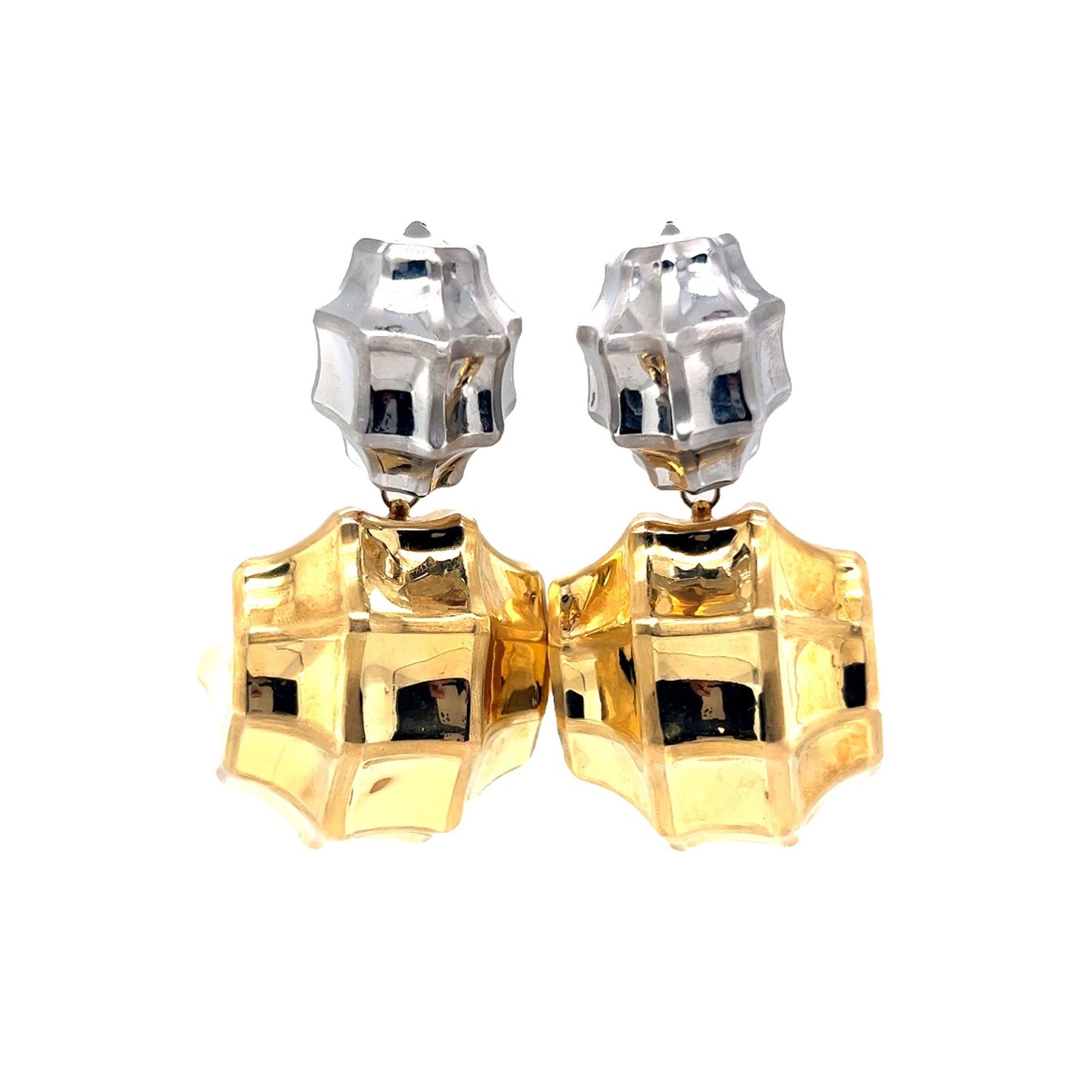 Large Chunky Two-Tone Drop Earrings in 18k White & Yellow Gold