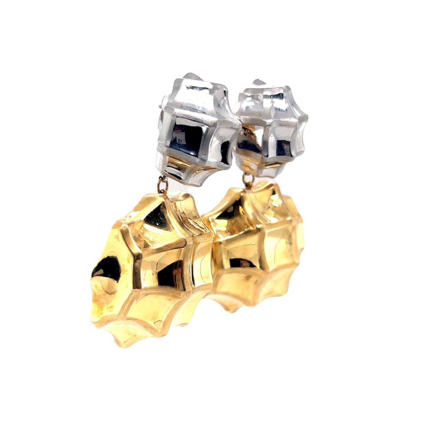 Large Chunky Two-Tone Drop Earrings in 18k White & Yellow Gold