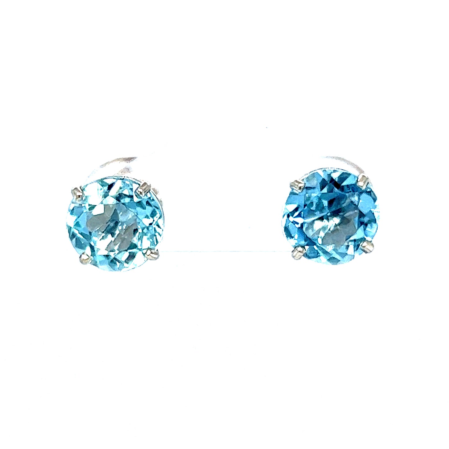 2.70 Round Cut Aquamarine Stud Earrings in 14k White Gold