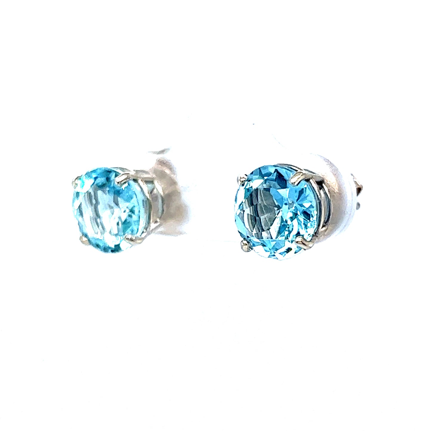 2.70 Round Cut Aquamarine Stud Earrings in 14k White Gold