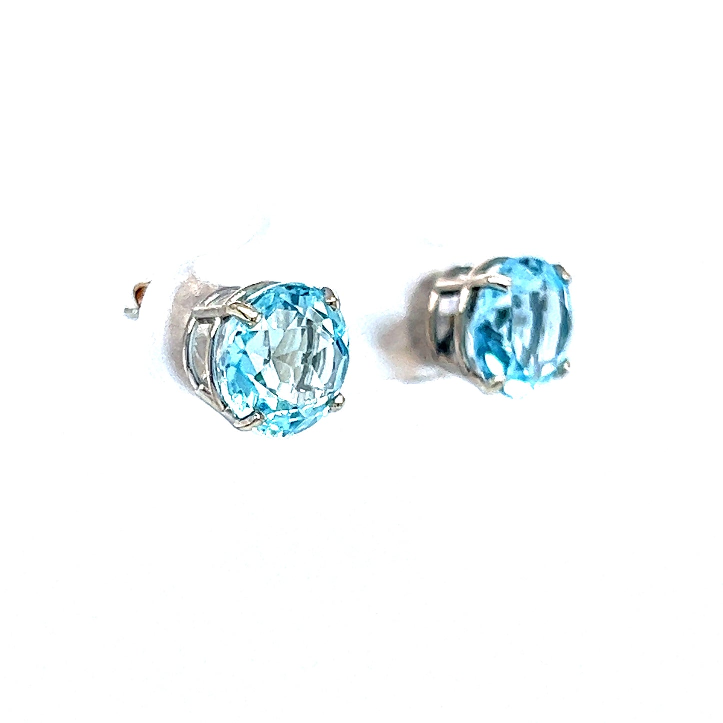 2.70 Round Cut Aquamarine Stud Earrings in 14k White Gold