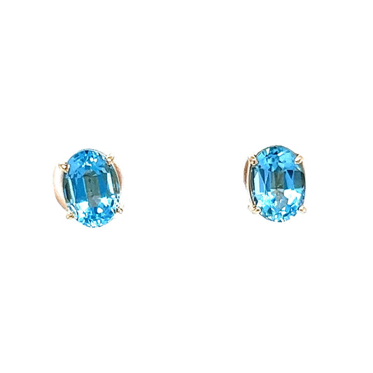 1.26 Blue Topaz Earring Studs in 14k Yellow Gold